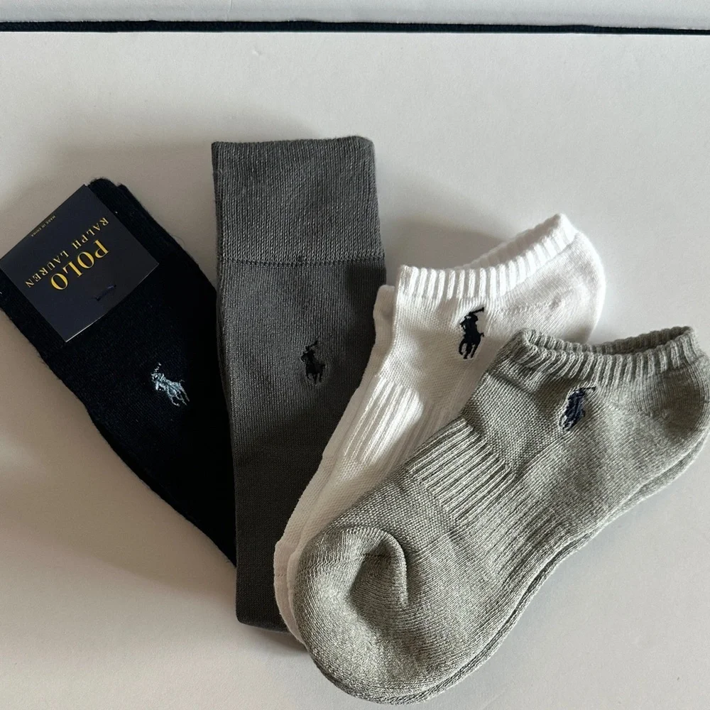 Polo by Ralph Lauren Men's Bundle Socks - Black, Gray, White - 4 pairs total